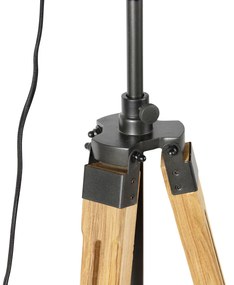Candeeiro de chão tripé preto com foco de estúdio em madeira - Brilhante Industrial