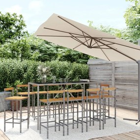 vidaXL 11 pcs conjunto de bar p/ jardim vime PE/acácia maciça cinzento