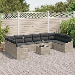 vidaXL Conjunto de Jantar de Jardim com 11 Peças e Almofadas Cinza em Rattan