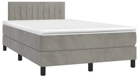 Cama box spring colchão LED 120x190 cm couro artif. cinza-claro
