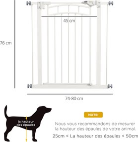 Barreira de segurança para cães, extensível, com duplo sistema de bloqueio, 74-80 x 76 cm, branca