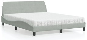 Cama com colchão 160x200 cm veludo cinzento-claro