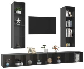 Armários de parede TV 4 pcs derivados madeira cinza brilhante