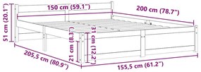 Estrutura de cama king 150x200 cm madeira maciça preto