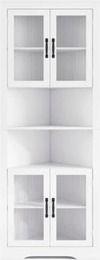 Armário de canto alto cozinha 66 x 35 x 171 cm de 6 níveis com portas de vidro e prateleiras ajustáveis em 3 posições Branco