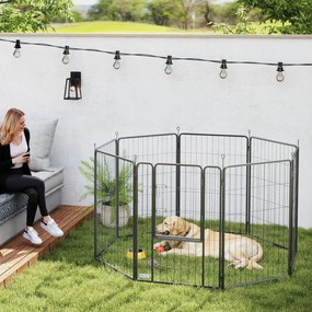 Parque para Cães de 8 Painéis 68x100 cm Parque Dobrável para Cães Médios com Portas Fecho e Estacas Preto