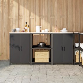 vidaXL Conjunto de Armazenamento de Cozinha com prateleira 3 pcs Preto
