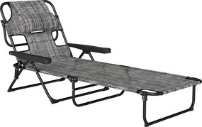 Outsunny Espreguiçadeira de Praia Dobrável Jardim Encosto Ajustável 4 Níveis Orifício Leitura Almofada Confortável 194x72x31 cm Cinza | Aosom Portugal