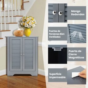 Armário de canto com 3 níveis e 2 portas de persiana, 63 cm x 32 cm x 81,5 cm prateleiras com altura ajustável para casa de banho, cozinha ou sala, 63