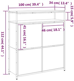 Sapateira c/ 4 gavetas articuladas 100x34x112 cm preto