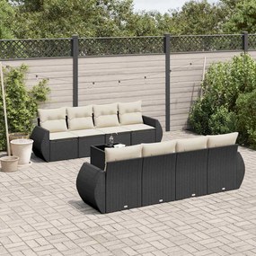9 pcs conjunto de sofás p/ jardim c/ almofadões vime PE preto