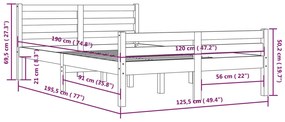 Estrutura de cama pequena casal 120x190 cm pinho maciço