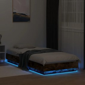Estrutura de cama com luzes LED 90x200 cm carvalho fumado