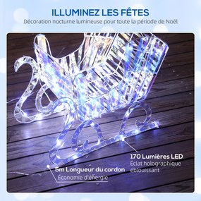 Rena e trenó de Natal iluminados  60 x 29 x 115 cm com 170 LEDs de luz branca quente, decoração de Natal para interior e exterior,