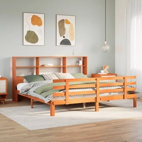 vidaXL Cama com estante sem colchão 180x200 cm pinho maciço
