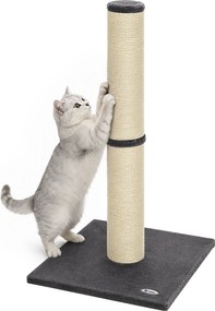 Arranhador para Gatos Leve Alto 80 cm com Corda de Sisal e Base em Aglomerado e Pelúcia Cinza Escuro