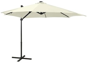 vidaXL Guarda-sol jardim cantilever c/ poste e luzes LED 300 cm areia
