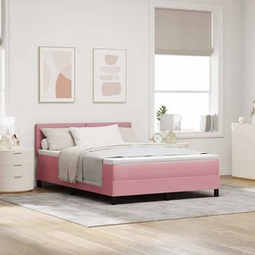 Cama Box com Colchão e LED Rosa 140x200 cm Veludo