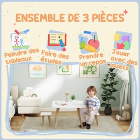 Conjunto de 1 mesa e 2 cadeiras para crianças, mobiliário versátil para o quarto ou sala de jogos, 3-8 anos branco