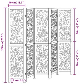 Biombo com 5 painéis madeira de paulownia maciça preto