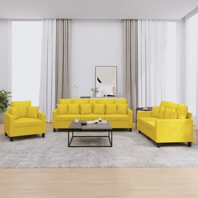 vidaXL 3 pcs conjunto de sofás com almofadas tecido amarelo-claro