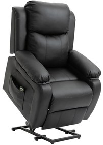 Poltrona Relax Levanta Pessoas com Controle Remoto Reclinação Elétrica de 160° Apoio para os Pés Encosto Estofado em PU e Bolsos Laterais 76x90x105cm