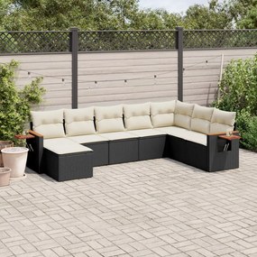 8 pcs conjunto sofás de jardim com almofadões vime PE preto