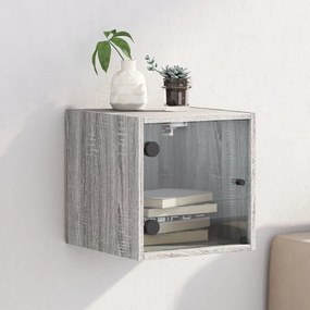 vidaXL Mesa de cabeceira c/ porta de vidro 35x37x35 cm cinzento sonoma