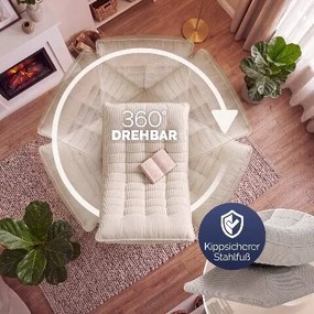 Poltrona em veludo cotelê Aberdeen, ajustável em 5 posições, giratória a 360°, dobrável creme