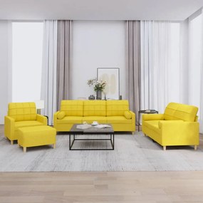 vidaXL 4 pcs conjunto de sofás com almofadas tecido amarelo-claro