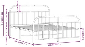 Estrutura de cama com cabeceira e pés 140x190 cm metal branco