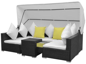 7 pcs conjunto de sofá para jardim com toldo vime PE preto