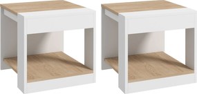 Conjunto de 2 mesas auxiliares (mesa de canto do sofá e mesa de cabeceira) 40 x 40 x 45 cm - branco e natural