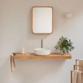 Conjunto De Móvel De Casa De Banho 130x45 Cm Suspenso Em Madeira De Teca Neill Madeira De Teca & Cerâmica Redonda Branca Ø40 Cm Lenka & Cinzento Escov