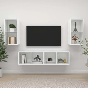 vidaXL Armários de parede TV 4 pcs derivados madeira branco brilhante