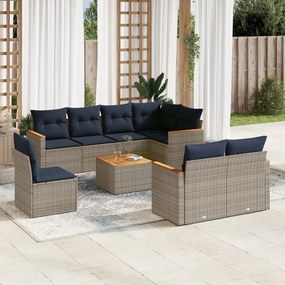 vidaXL 9 pcs conjunto sofás p/ jardim c/ almofadões vime PE cinzento