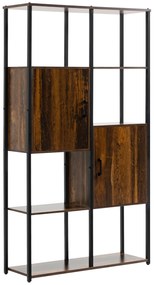 HOMCOM Estante Industrial de 4 Níveis Estante de Madeira com 4 Compartimentos e 2 Armários para Escritório 90x30x159,5cm Marrom | Aosom Portugal