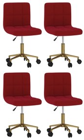 vidaXL Cadeiras de jantar giratórias 4 pcs veludo vermelho tinto