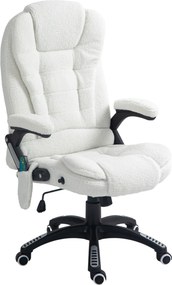 Cadeira de Massagem com 6 Pontos Reclinável até 130° com Função de Aquecimento Tecido em Borrego 67x74x107-116 cm Branco