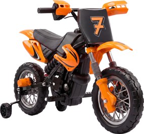 AIYAPLAY Moto Elétrica Infantil 12V com 2 Rodas Auxiliares Removíveis, 2 Motores, Suspensão Traseira, Música, 3 km/h, 3-6 Anos, Laranja | Aosom Portugal