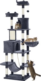 Arranhador para gatos de 206 cm, torre de brincadeiras para gatos em pelúcia com vários níveis, ideal para 1 a 3 gatos, 60 x 50 x 206 cm, cinzento esc