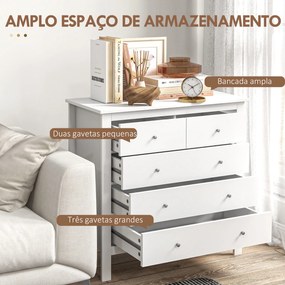 Cómoda com 5 Gavetas com Pés Elevados para Sala e Escritório Estilo Moderno 79x39,5x80,5 cm Branco