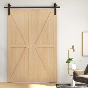 Ferragens para 2 portas de correr dobráveis 152,5 cm (PORTAS NÃO INCLUIDAS) - Kit de calhas para portas de celeiro de correr em aço Preto