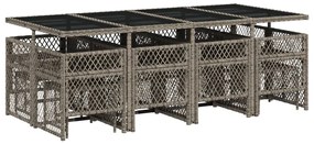 13 pcs conjunto jantar p/ jardim c/ almofadões vime PE cinzento