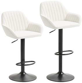 HOMCOM Conjunto de 2 Bancos de Bar Giratórios Bancos Altos de Cozinha com Altura Ajustável 50,5x50x87-107 cm Creme