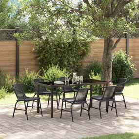 vidaXL Conjunto de Jantar Jardim 7 Peças Vime Plástico Preto