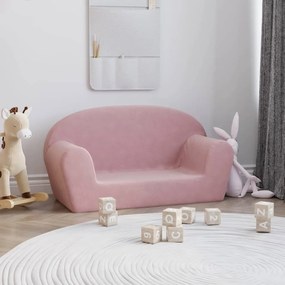 341772 vidaXL Sofá infantil de 2 lugares pelúcia rosa