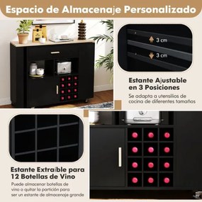 Carrinho de cozinha móvel 2 em 1 com garrafeira e Gaveta 120 x 40 x 100 cm Preto