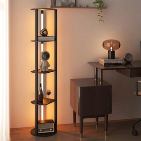 Luminária de chão com prateleiras, suporte de exposição independente de 4 níveis com luzes LED reguláveis de 3 níveis e pedal, preto