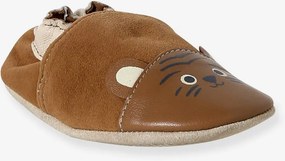 Sapatinhos em pele com elástico para bebé chocolate
